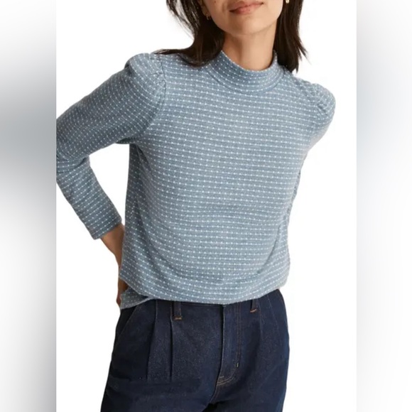 Madewell Tops - Madewell puff sleeve jacquard blue turtleneck size XS